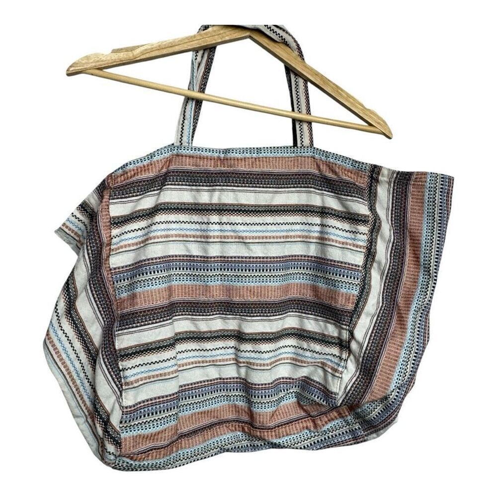 Roxy Time Is Now Canvas Tote Bag Black White Striped Slouchy Gym‎ Beach Bag - Picture 3 of 6